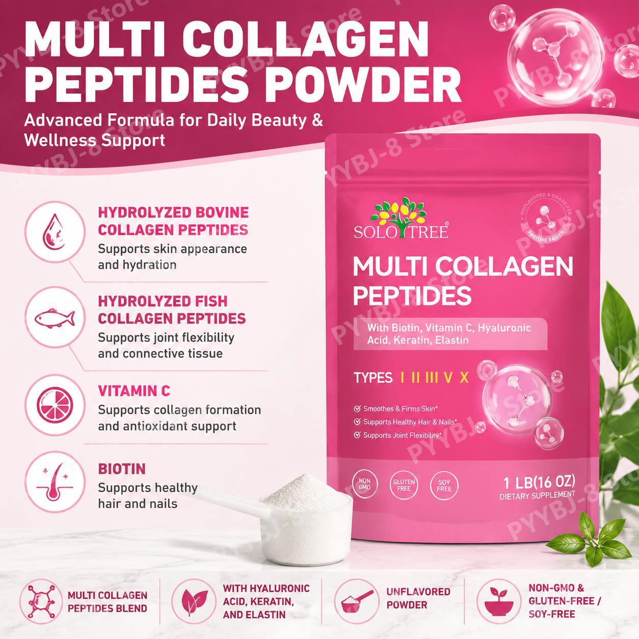 Collagen Peptide Powder - Порошок SoloTree Multi Collagen Peptides с